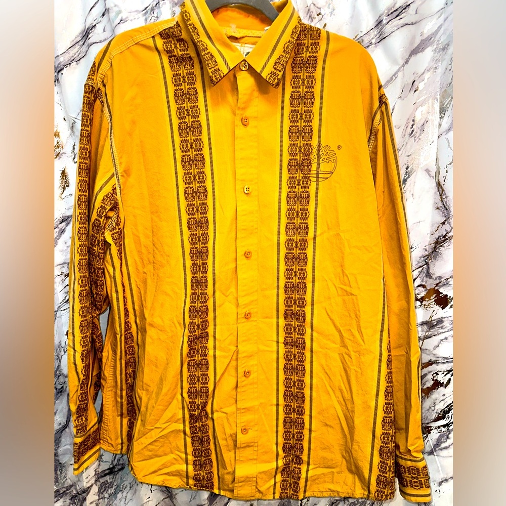 Y2K Vintage Timberland full graphic Button Up Shirt Construction Tim’s color XL